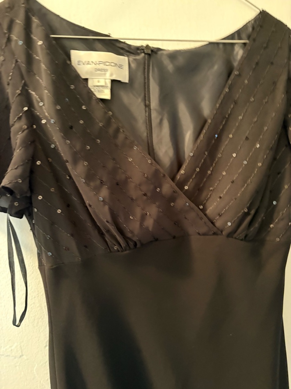 Evan Picone Black Sequin V-Neck Dress - Picture 5 of 9